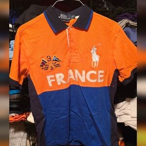 Polo by Ralph Lauren Men's Orange and Blue Shirt